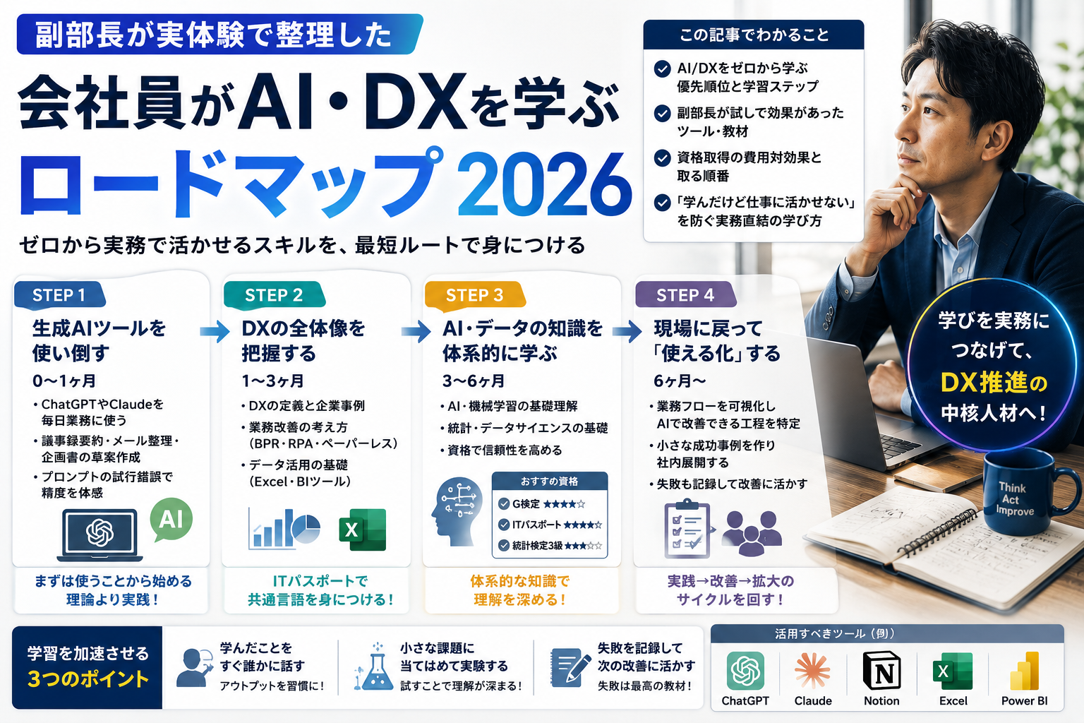 会社員がAI・DXを学ぶロードマップ2026｜副部長が実体験で整理した学習順序